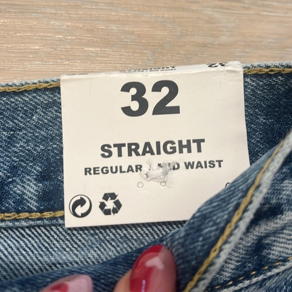 NWT MANGO Medium Blue Paisley Mid-rise straight leg jeans 1 MNG sustainable - Picture 6 of 13